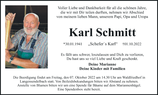 Anzeige von Karl Schmitt von MGO
