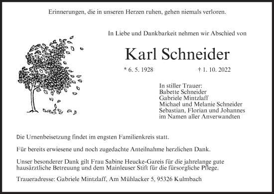 Anzeige von Karl Schneider von MGO