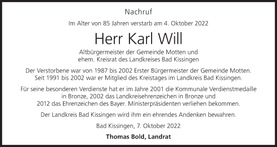 Anzeige von Karl Will von MGO