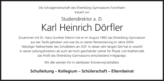 Anzeige von Karl Heinrich Dörfler von MGO