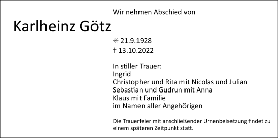 Anzeige von Karlheinz Götz von MGO