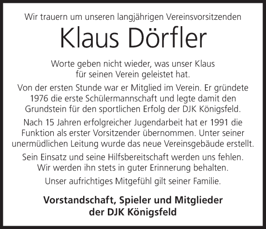 Anzeige von Klaus Dörfler von MGO