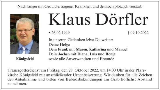 Anzeige von Klaus Dörfler von MGO