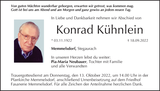 Anzeige von Konrad Kühnlein von MGO