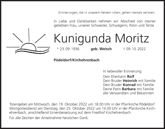 Anzeige von Kunigunda Moritz von MGO