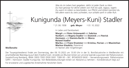 Anzeige von Kunigunda Stadler von MGO