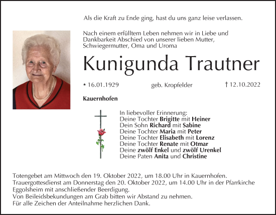 Anzeige von Kunigunda Trautner von MGO