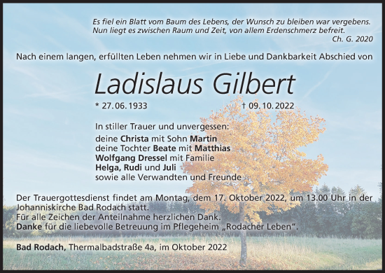 Anzeige von Ladislaus Gilbert von MGO