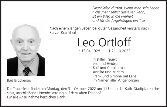 Anzeige von Leo Ortloff von MGO