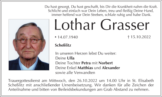 Anzeige von Lothar Grasser von MGO