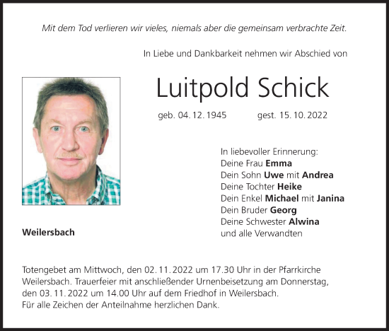 Anzeige von Luitpold Schick von MGO