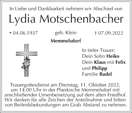 Anzeige von Lydia Motschenbacher von MGO