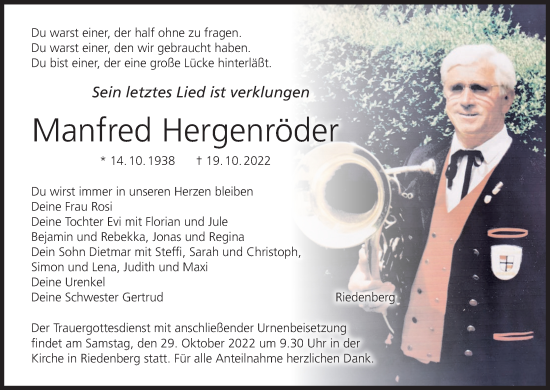 Anzeige von Manfred Hergenröder von MGO