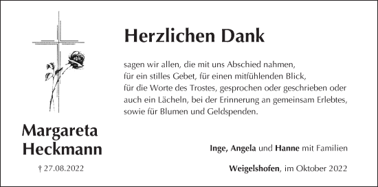 Anzeige von Margareta Heckmann von MGO
