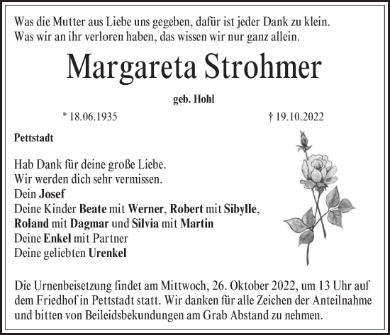 Anzeige von Margareta Strohmer von MGO