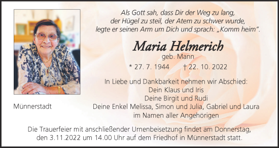 Anzeige von Maria Helmerich von MGO
