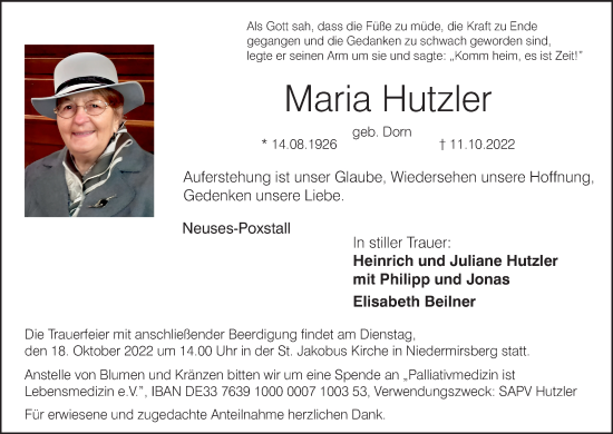 Anzeige von Maria Hutzler von MGO