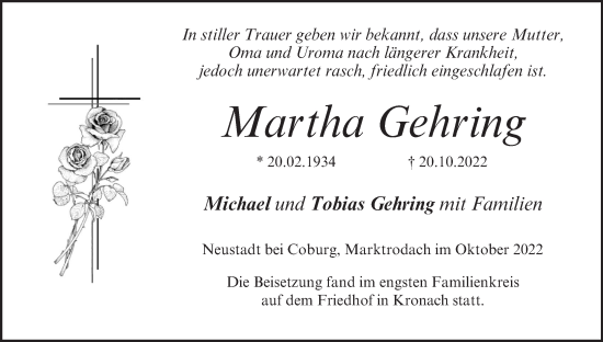 Anzeige von Martha Gehring von MGO