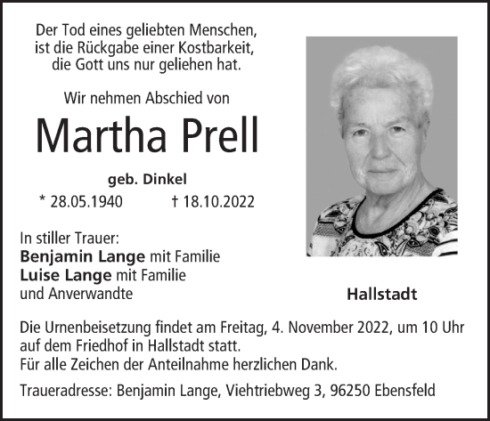 Anzeige von Martha Prell von MGO