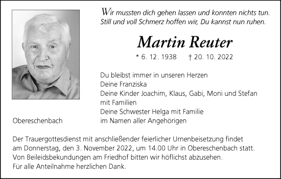 Anzeige von Martin Reuter von MGO