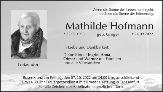 Anzeige von Mathilde Hofmann von MGO