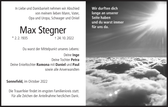 Anzeige von MAx Stegner von MGO