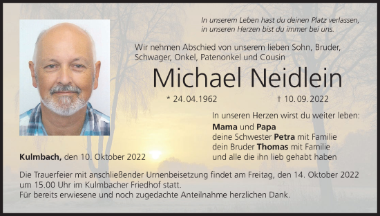 Anzeige von Michael Neidlein von MGO