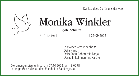 Anzeige von Monika Winkler von MGO