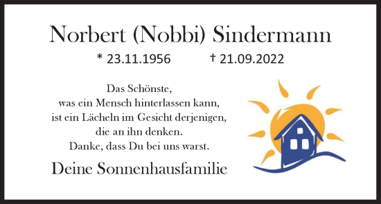 Anzeige von Norbert Sindermann von MGO