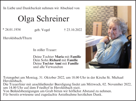 Anzeige von Olga Schreiner von MGO