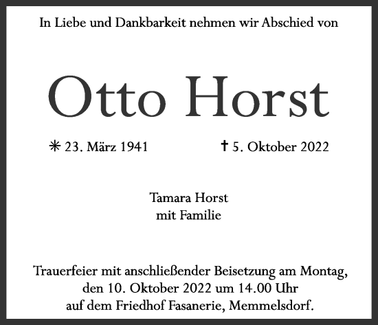 Anzeige von Otto Horst von MGO