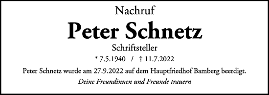 Anzeige von Peter Schnetz von MGO