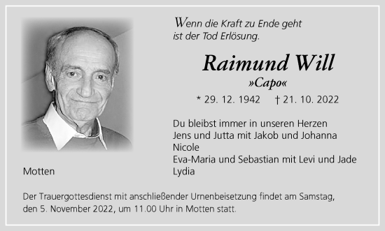 Anzeige von Raimund Will von MGO
