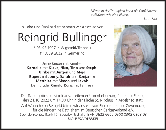 Anzeige von Reingrid Bullinger von MGO