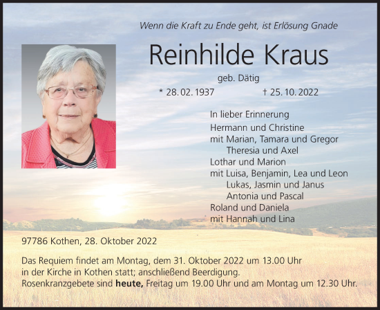 Anzeige von Reinhilde Kraus von MGO