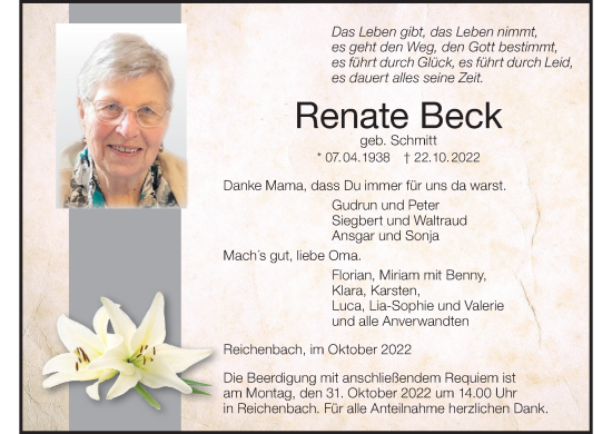 Anzeige von Renate Beck von MGO