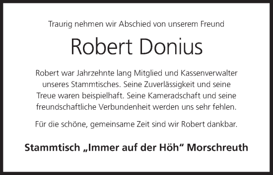 Anzeige von Robert Donius von MGO