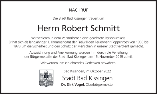 Anzeige von Robert Schmitt von MGO