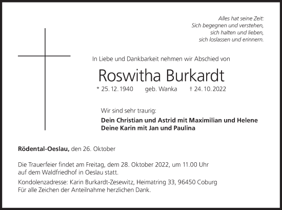 Anzeige von Roswitha Burkardt von MGO