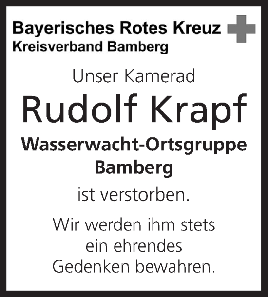 Anzeige von Rudolf Krapf von MGO