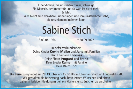 Anzeige von Sabine Stich von MGO