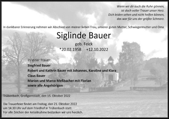 Anzeige von Siglinde Bauer von MGO