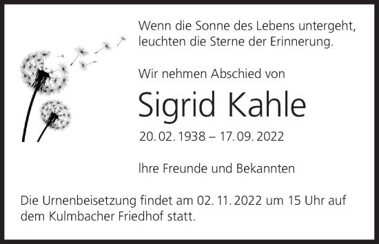 Anzeige von Sigrid Kahle von MGO