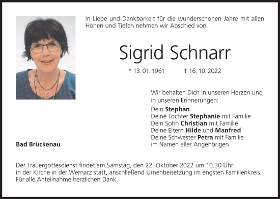 Anzeige von Sigrid Schnarr von MGO