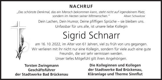Anzeige von Sigrid Schnarr von MGO