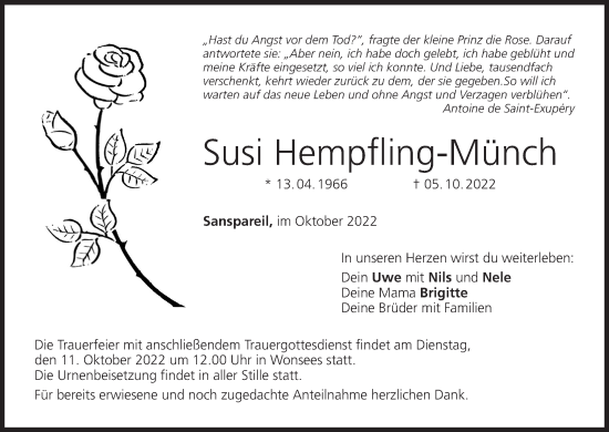 Anzeige von Susi Hempfling-Münch von MGO
