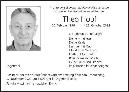 Anzeige von Theo Hopf von MGO