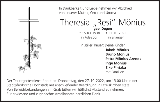 Anzeige von Theresia Mönius von MGO