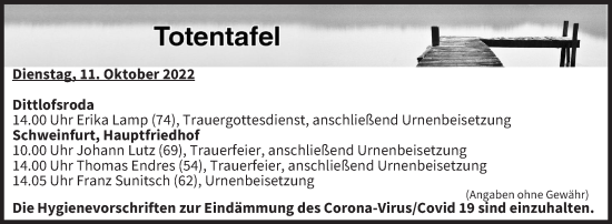 Anzeige von Totentafel vom 11.10.2022 von MGO