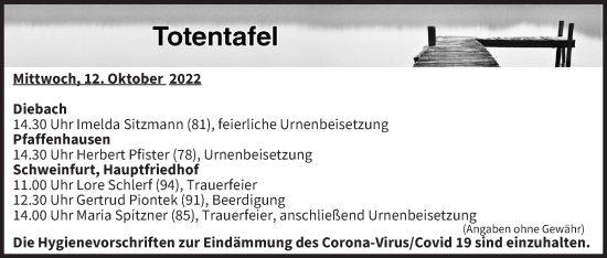 Anzeige von Totentafel vom 12.10.2022 von MGO